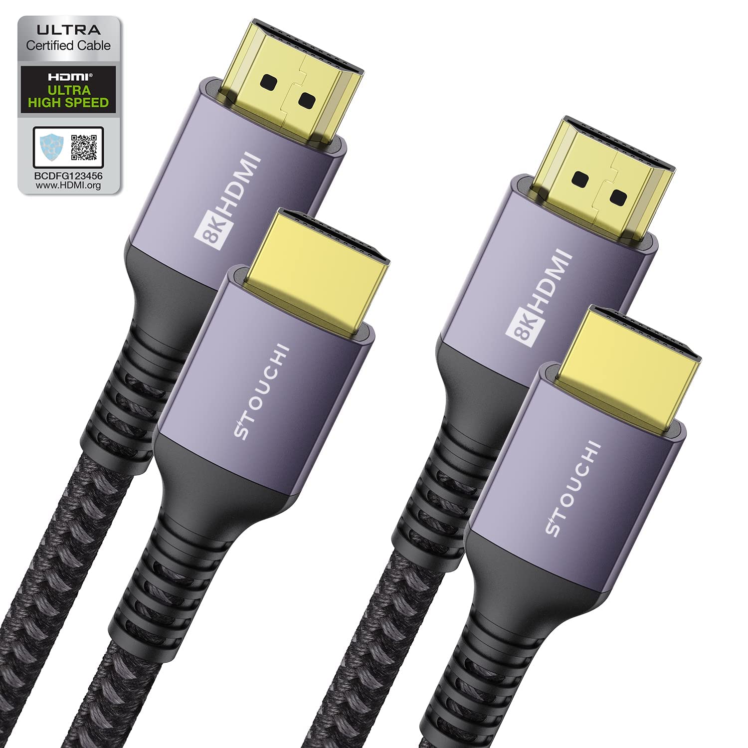 8K HDMI Cables 2Pack 2M 6.6FT, (Certified) 48Gbps Ultra High Speed HDMI® Cable, 8K@60Hz 4K@120Hz 144Hz, HDCP 2.2&2.3, SBTM, Dynamic HDR, eARC Compatible with Apple TV 4K/Roku TV/PS5/Blu-ray