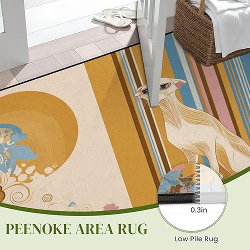 Miniatura 4 de Golden Feline Surrounded by 1970s Inspired Retro Designs Pastels Area Rug Outdoor Patio Rug Play Mat Modern Floor Carpet Non-Slip Home Decor Living