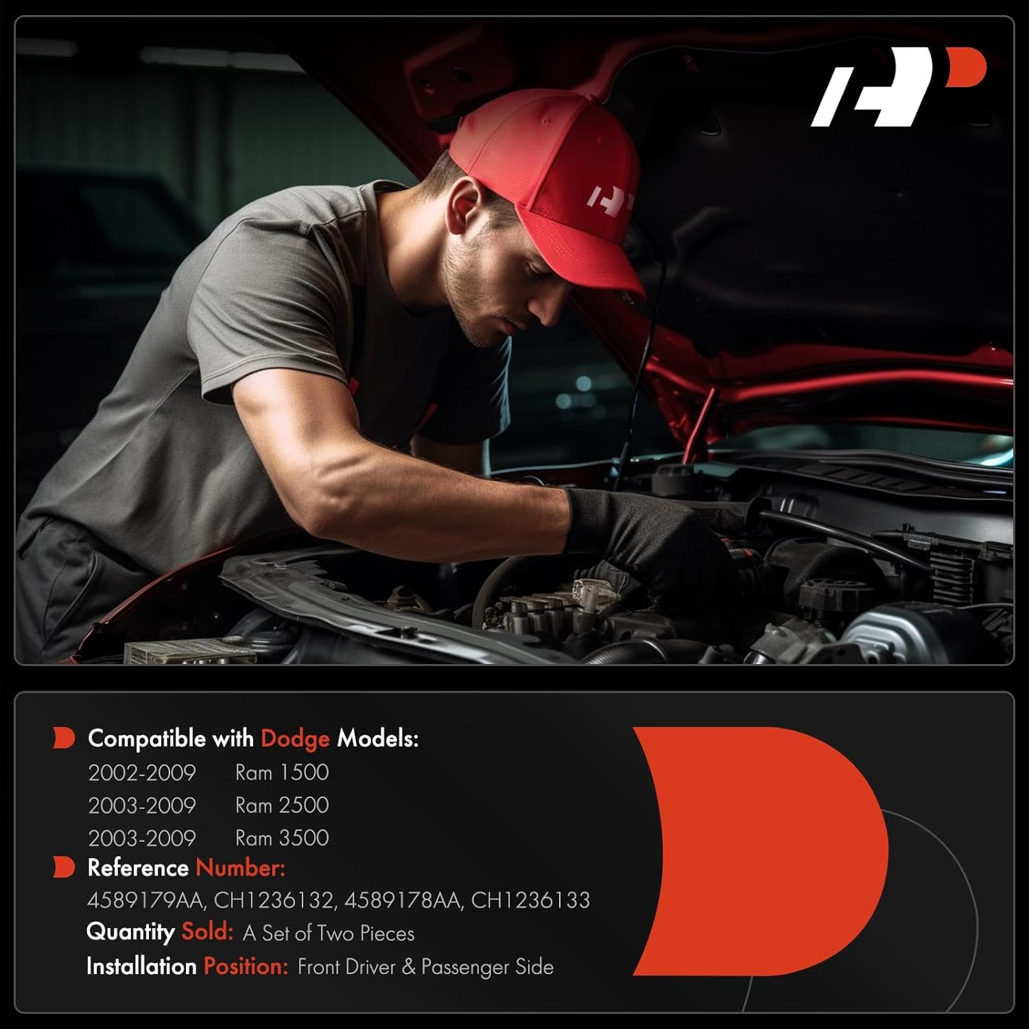 A-Premium Driver and Passenger Hood Hinges Compatible with Dodge Ram 1500 2002-2009, Ram 2500 Ram 3500 2003-2009, Set of 2 Front Left and Right Side Hood Hinges, Replace# 4589179AA, 4589178AA