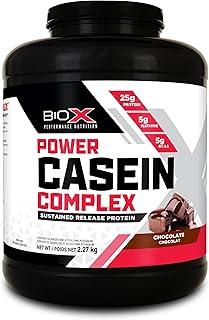 BioX Power Casein Complex | Ultra Sustained Release Protein Complex | 25-26g Protein per Serving | High in BCAAs, Sustained Slow Release Protein | 5LBS / 2270G (Chocolate)