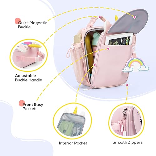 Miniatura 4 de TOURIT Lonchera con aislamiento para niños y niñas, con soporte para botella de agua, ligera, resistente al agua, para la escuela, picnic, unicornio