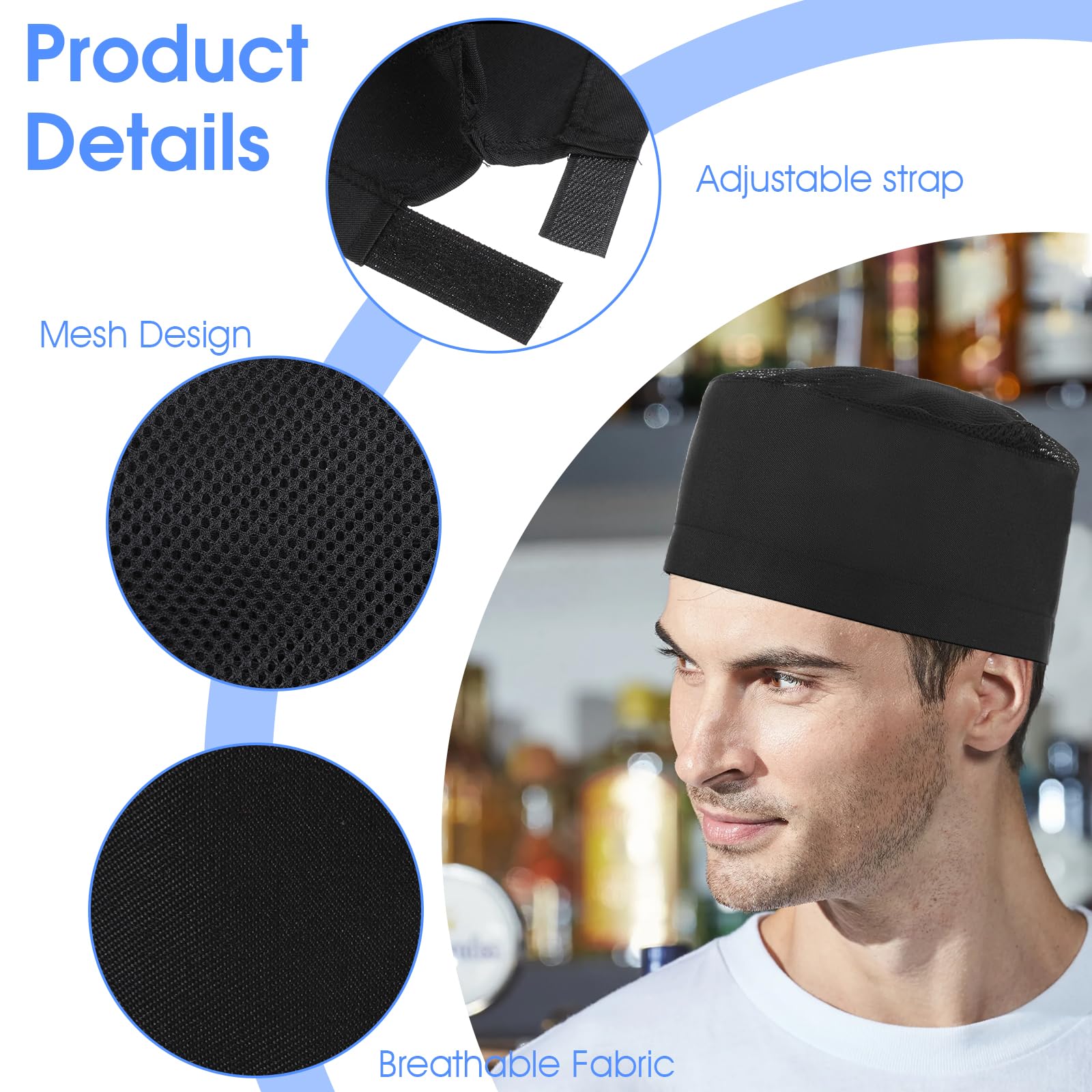 Cappello da chef regolabile traspirante nero alto unisex per uomo e donna