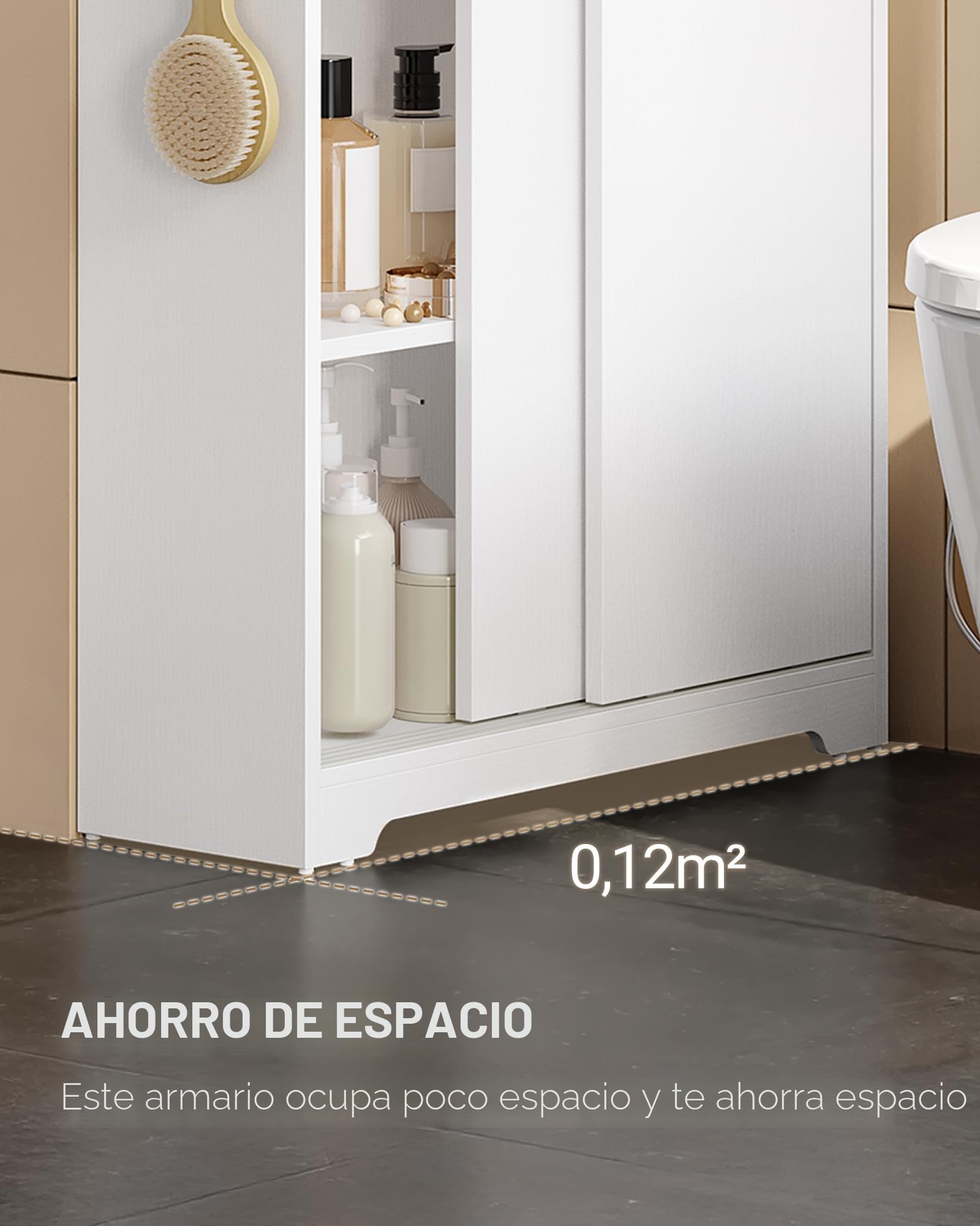 Hzuaneri Mueble de Baño, Puerta Corredera, 20 x 60 x 80 cm, Blanco | Armarios de Baño que Ahorran Espacio, Estante Ajustable, al Lado del Inodoro, BC62813X