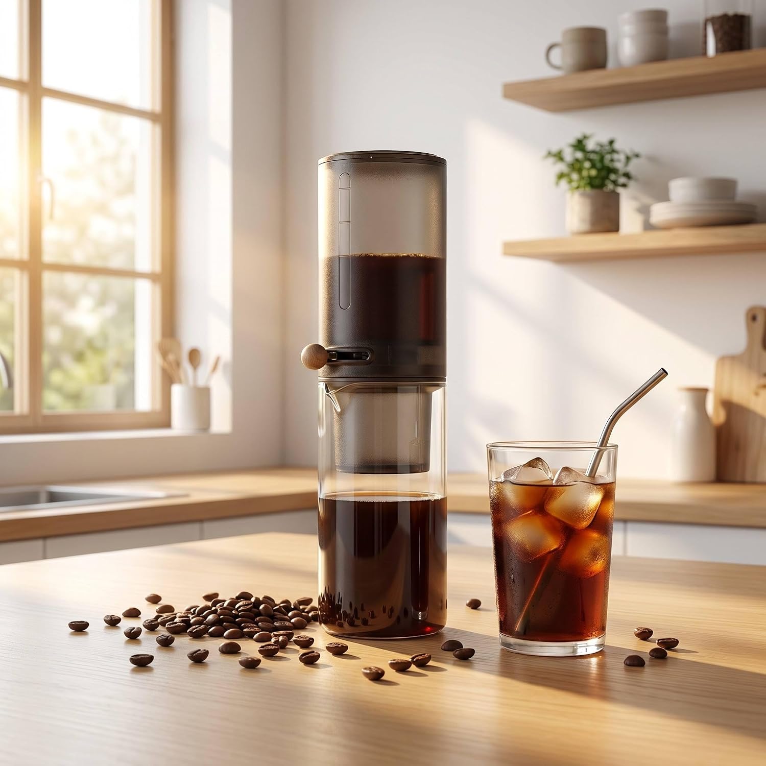 Adjustable Drip Cold Brew Coffee Maker, 400ml Borosilicate Glass Iced Coffee Brewer, Detachable Portable Cold Coffee Infuser for Fridge, Home, Office & Travel