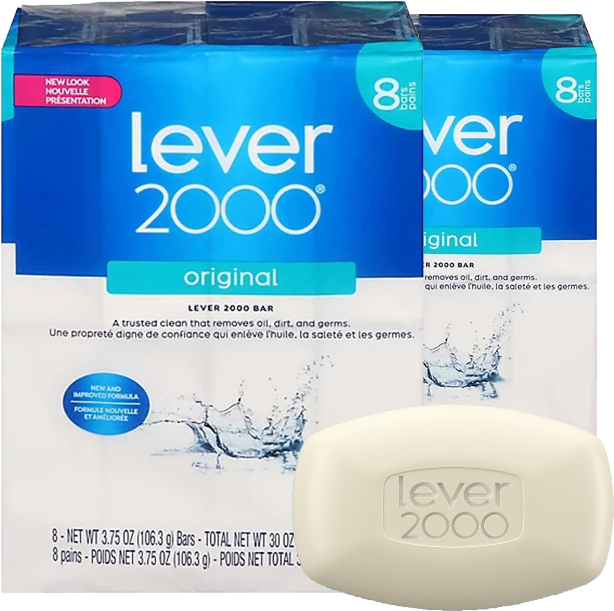 Lever 2000 Original Bar Soap, Trusted Clean for Hands and Body, 8 Bars, 3.75 oz Each (Pack of 2)