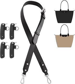 OAikor 4 Connectors Purse Strap Replacement for Longchamp Le Pliage S/M Bag | Anti-Slip Long Champ Shoulder Crossbody Strap, Microfiber Leather Bag Strap Conversion Kit, 34-48" Adjustable Length, Black