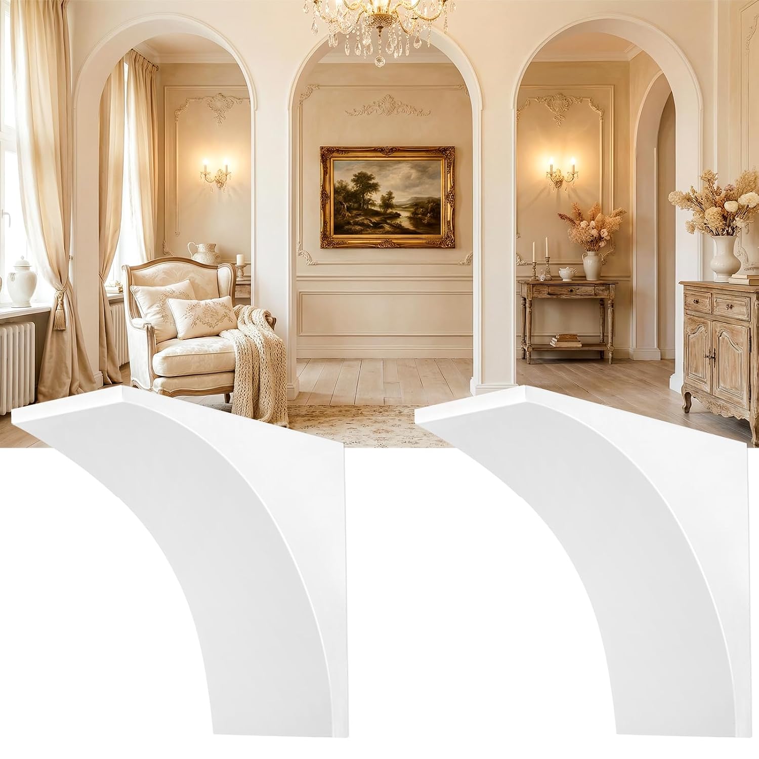 UNFIAMILY 2 Pcs Wooden Doorway Arch Kit, DIY Arch Kit for Doorway, 8.5 x 8.5 x 5IN Pre-Curved Interior Doorway, Easy DIY Installation Half Round Arch to Any Opening for Corners Decoration