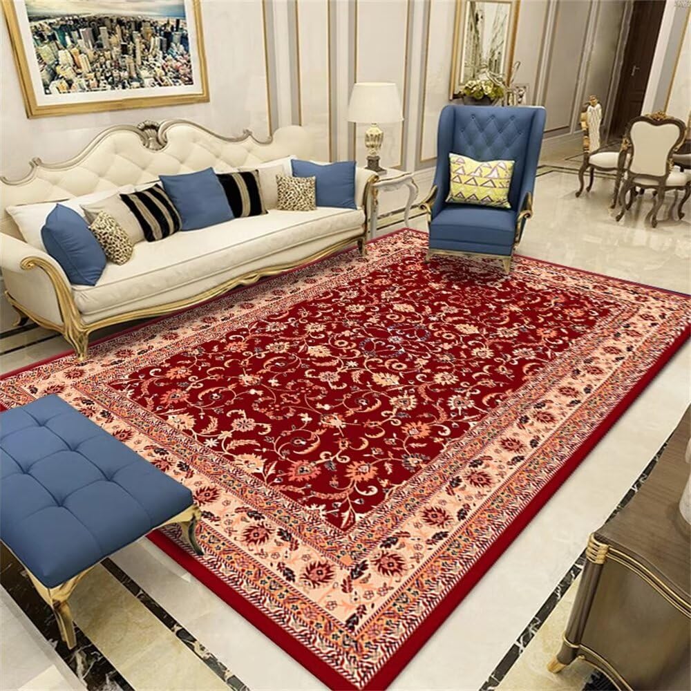 Tapis de salon moderne rectangulaire motif floral rouge pour décoration vintage