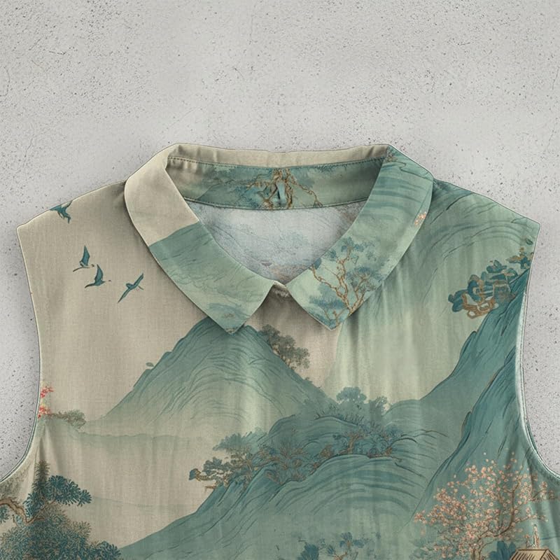 Vibrant Phoenix Print Sleeveless Tank Top with Collar Lightweight Loose Casual Blouses Soft Breathable Shirts for Women Outdoor Activities,L image 6