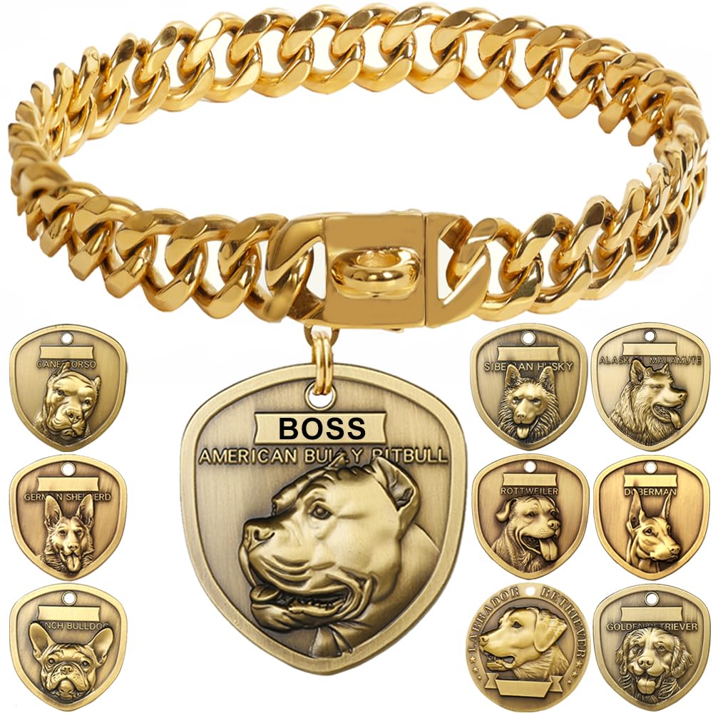 小物 DOUBLE MINI PITBULL CHAIN ( Order) Amazon.com : Gold Chain Dog Collar 16MM 18K Gold Cuban Link