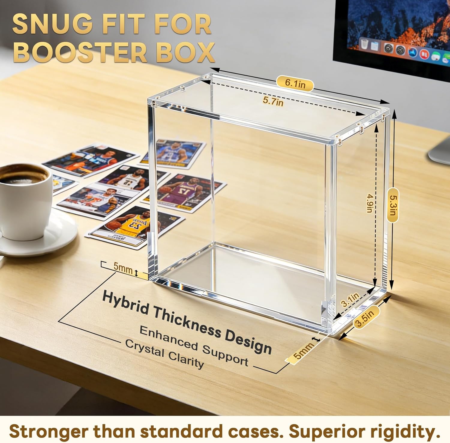 Upgrade PKMN Booster Box Acrylic Case, 5mm Thick Clear Acrylic Protector, PKMN Booster Box Case, Premium Magnetic Holder, Storage Container for Trading Card Collection