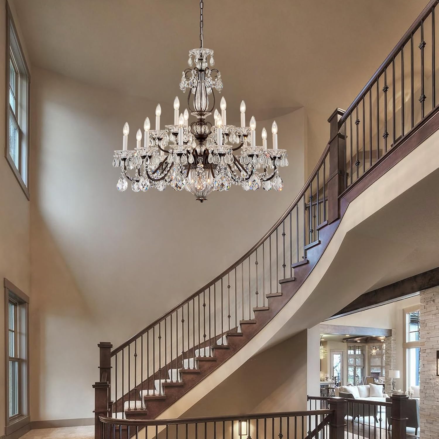 Vintage Crystal Chandelier 18-Lights Large Crystal Chandeliers for High Ceilings Brown Maria Theresa Chandelier Light Fixture for Living Room Hallway Hotel Banquet Hall Lobby Entrance Foyer Dia 37"