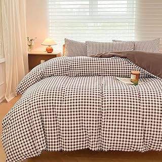 NSNLGSGC Mocha Gingham Duvet Cover Set Queen