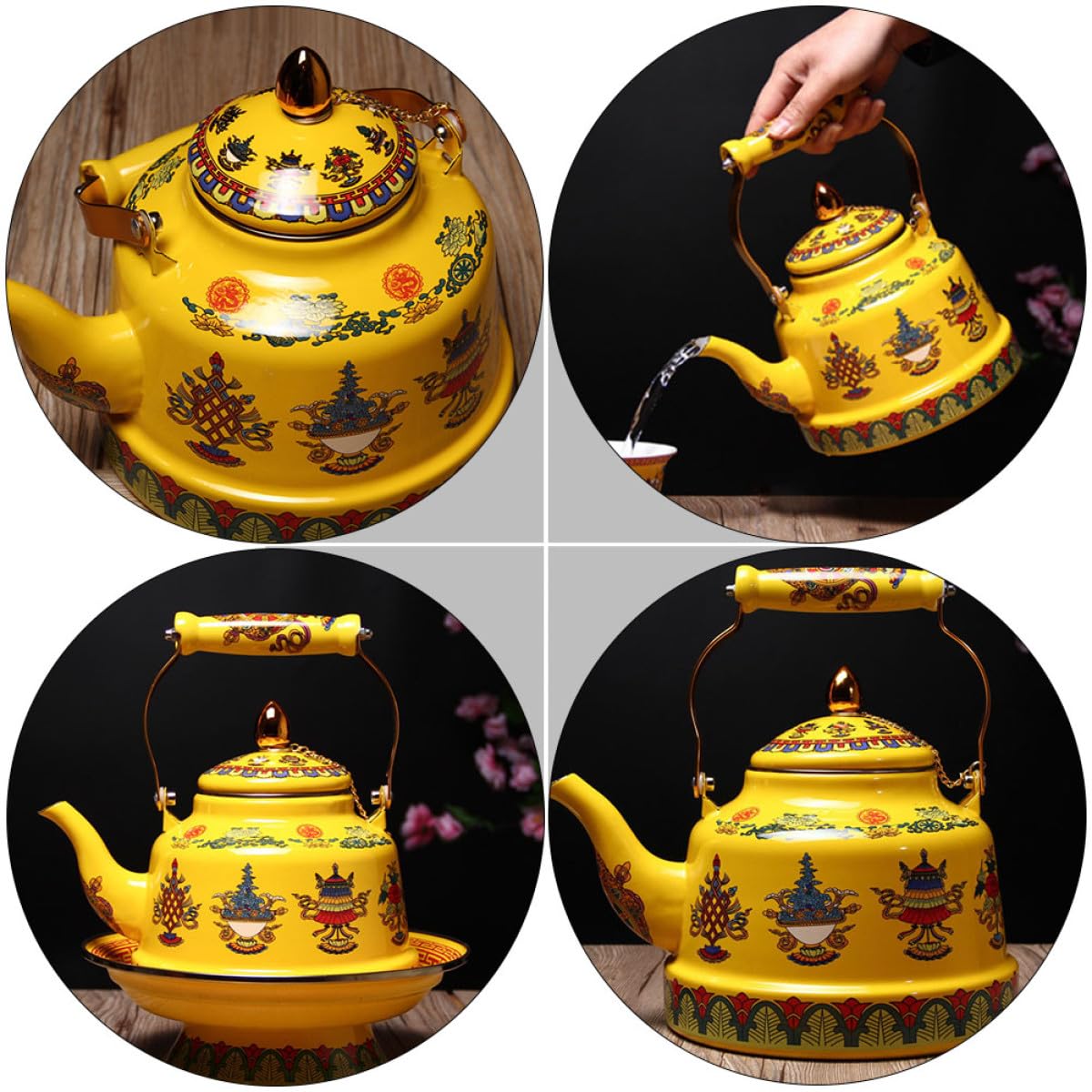 Tetera de Esmalte Práctica para Cocina y Oficina Mango Cómodo y Diseño Artístico Antiguo para Aficionados del Té y Café