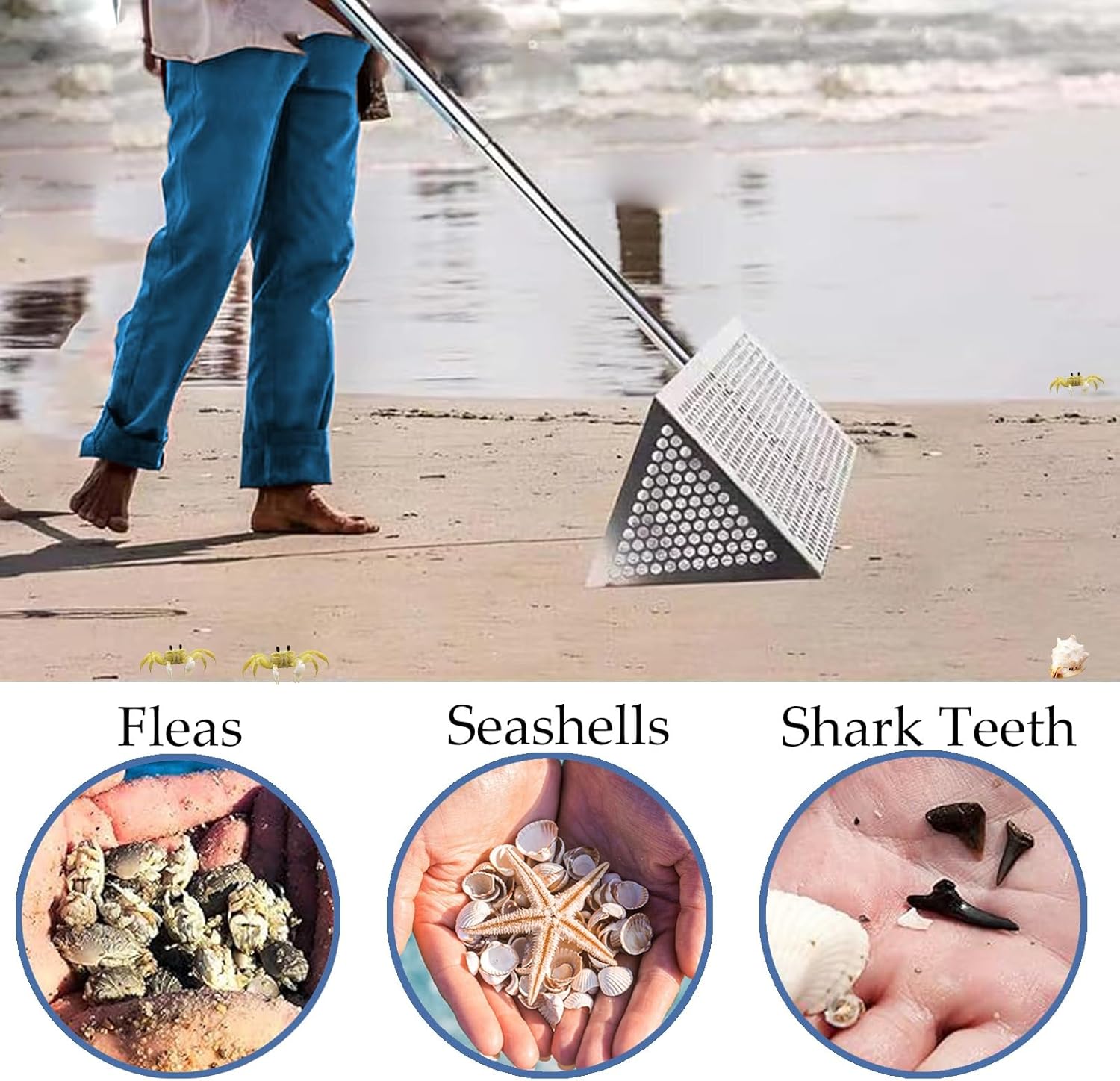 YXXSDP Beaches Pro Sand Sifter Rake for Adults, Commercial Grade Large Sands Rakes with 8 mm Sized Hole - Easy Cleaning, Dig up Rocks/Collect Goat Poop Long Handle Scooper