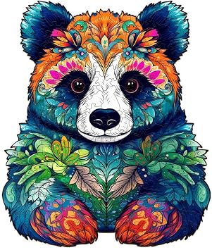 Jigfoxy Wooden Puzzles for Adults, Panda Wood Puzzles Adult, Unique Animal-Shaped Wooden Jigsaw Puzzles, Christmas and Thanksgiving Gifts for Puzzle Lovers, Family and Friends M-9.6 * 11.4in-170pcs