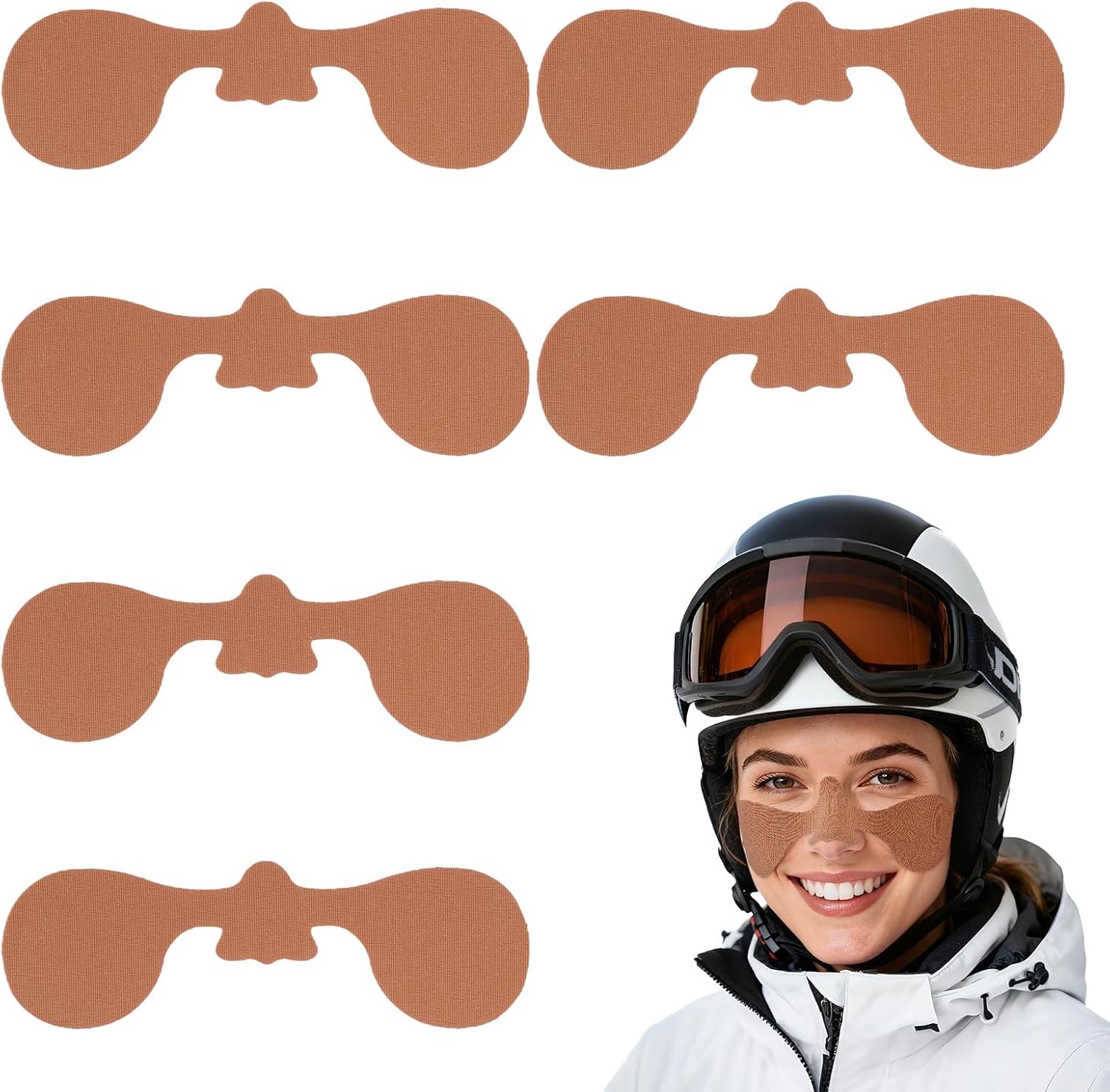 6pcs Antifreeze Face Patch, Windproof & Sun-Proof Ski Face Mask Sticker Breathable Anti-Freeze Covers for Skiing Snowboarding Accessories Outdoor Winter Sports Men Women (Skin Color)