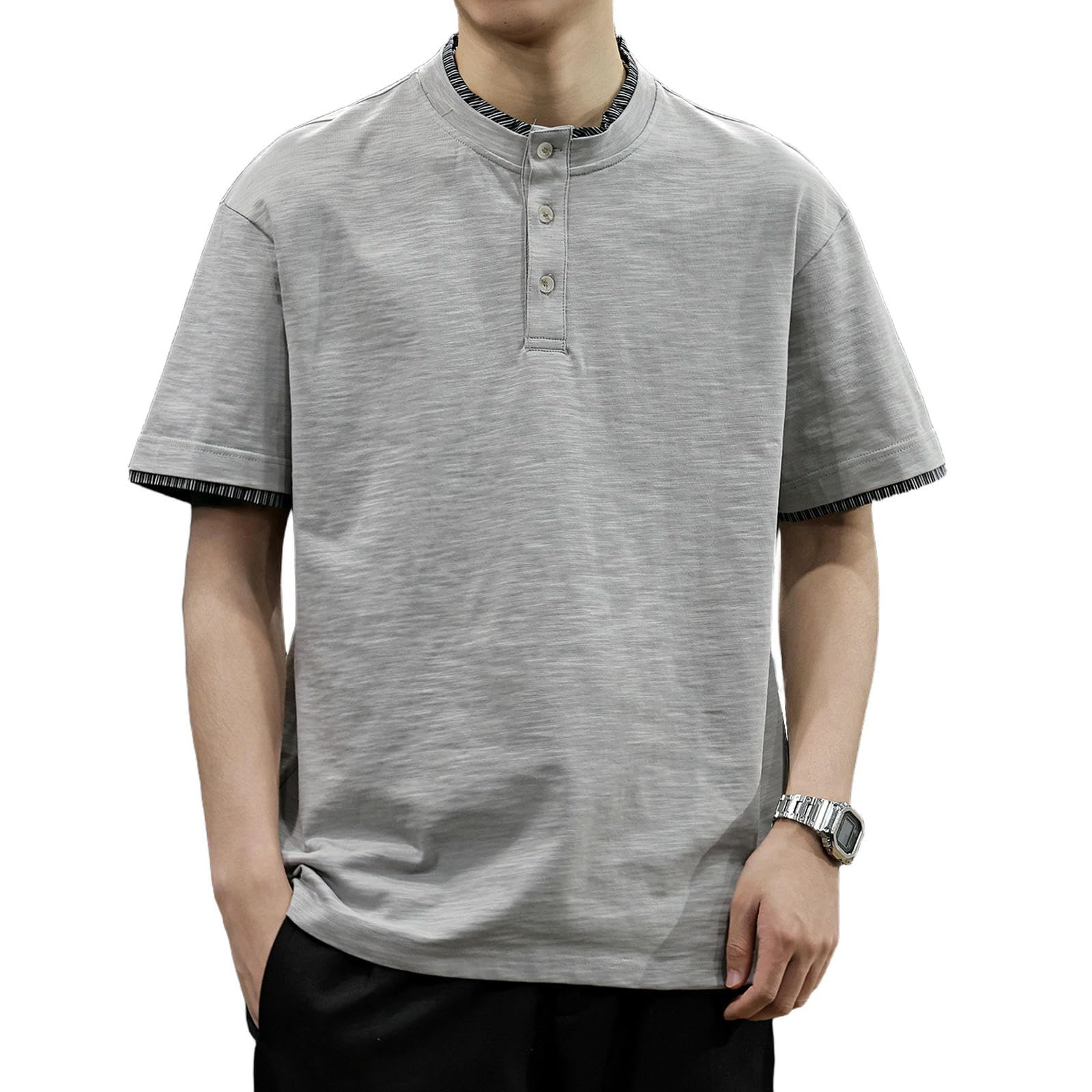 Oversized Tshirt Herren Lässiges, Locker Geschnittenes Sommer-T-Shirt Für Herren In Großen Größen Mit Farblich Abgesetztem Einsatz Und Polokragen