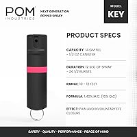 Vista 41 de POM Premium Pepper Spray Keychain, Quick Release Access Flip Top Safety, Police Grade OC Formula with UV Marking Dye, 25 Precision Bursts, 10 Foot