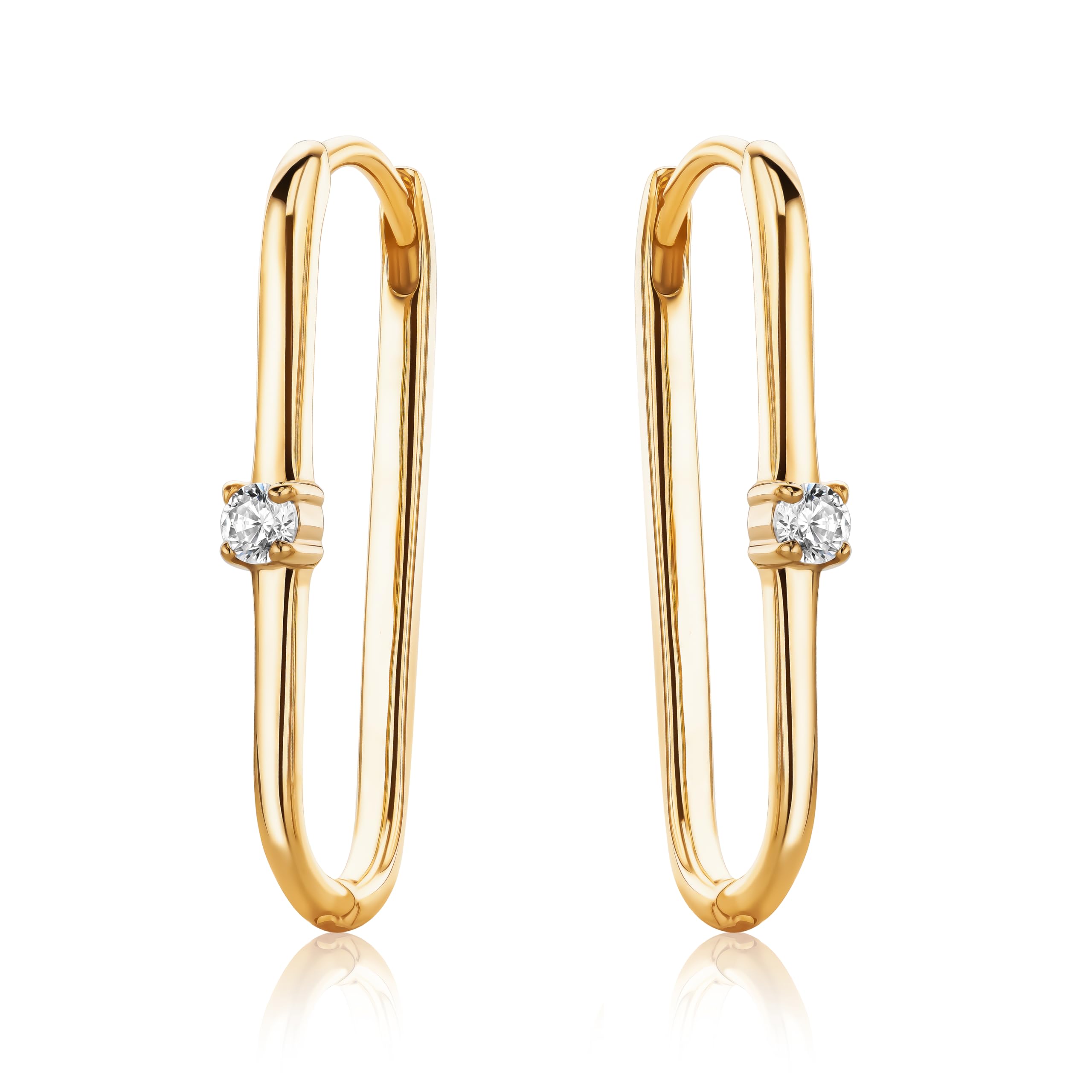 MIORE Damen Creolen aus 925 Sterling Silber/ 18 K Gold Vergoldet, Quadratische Edelstein-Ohrringe mit Brillanten Zirkonia Steinen 0.25 Ct Hautfreundliche Ohrringe 24,5x2,5 mm,Schmuck vom Juwelier