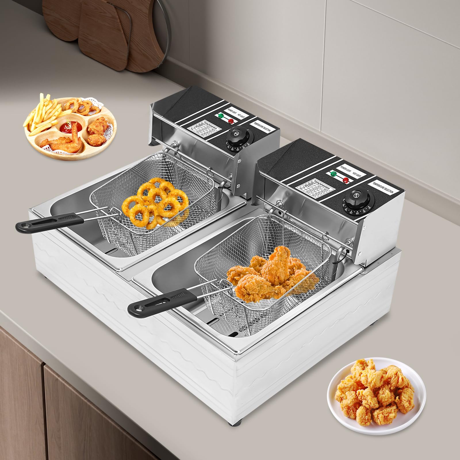 Friggitrice commerciale 12L Friggitrice elettrica Temperatura regolabile 60-200℃ Doppia friggitrice Friggitrice per ristorante Café Bar
