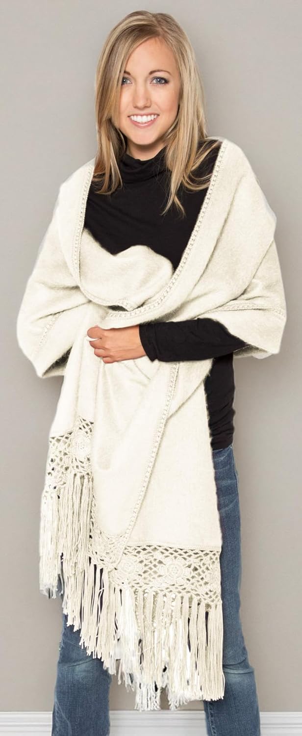 Alpaca Carrasco Alpaca Shawl Crocheted Flowers - Wide, Long and Warm