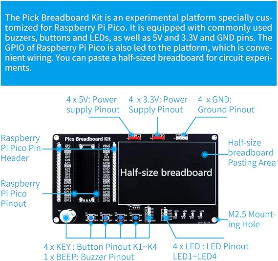 GeeekPi Basic Starter Kit for Raspberry Pi Pico/Pico W, BreadBoard Kit with Half-Size Breadboard and Jumper Wire Pack for Raspberry Pi Pico/Pico W (Raspberry Pi Pico/Pico W Not Included)