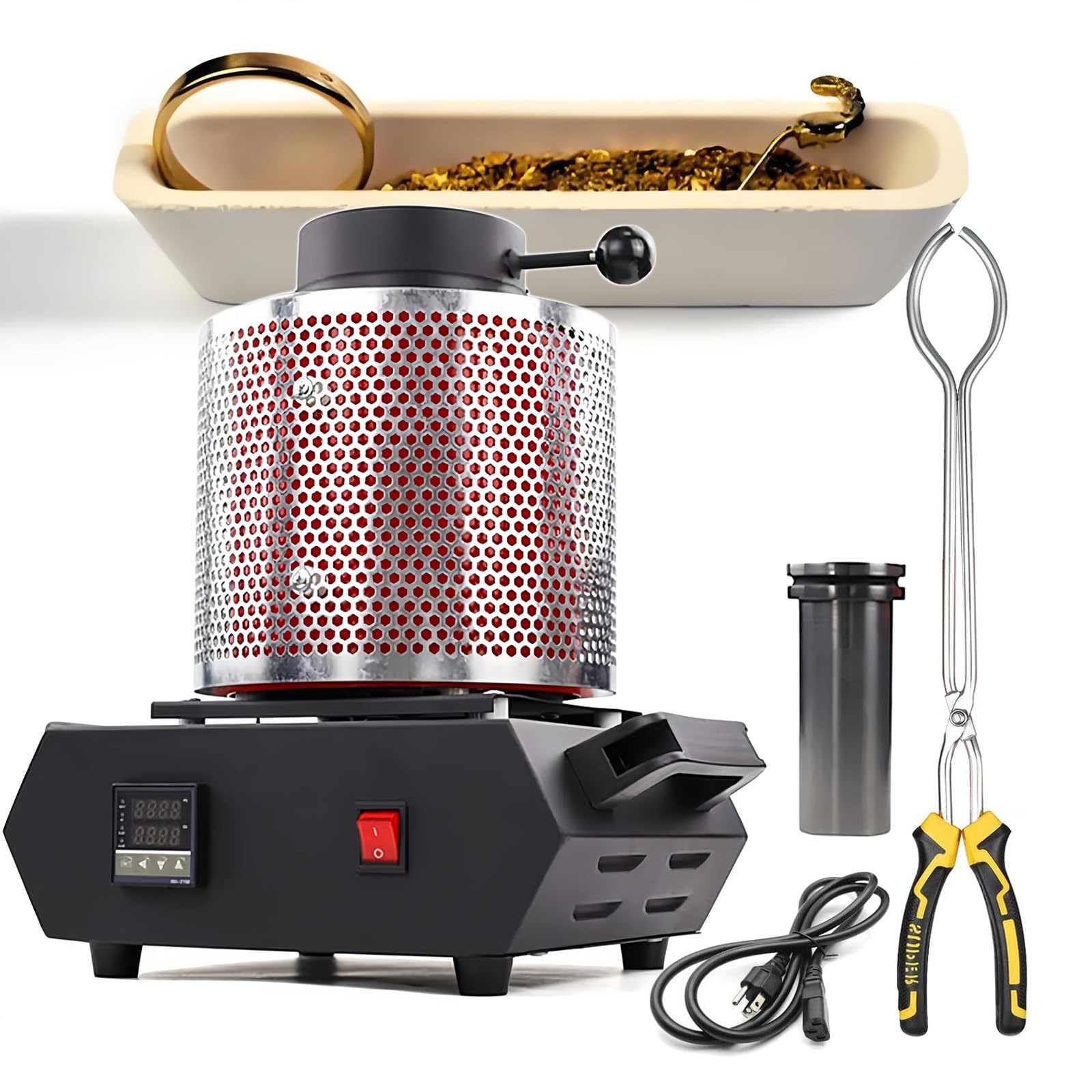 YXFAZPP 1150℃ Gold Melting Furnace Machine Kiln Casting Refining Precious Metals Melts Gold Silver Copper Aluminum, (3kg 220V)