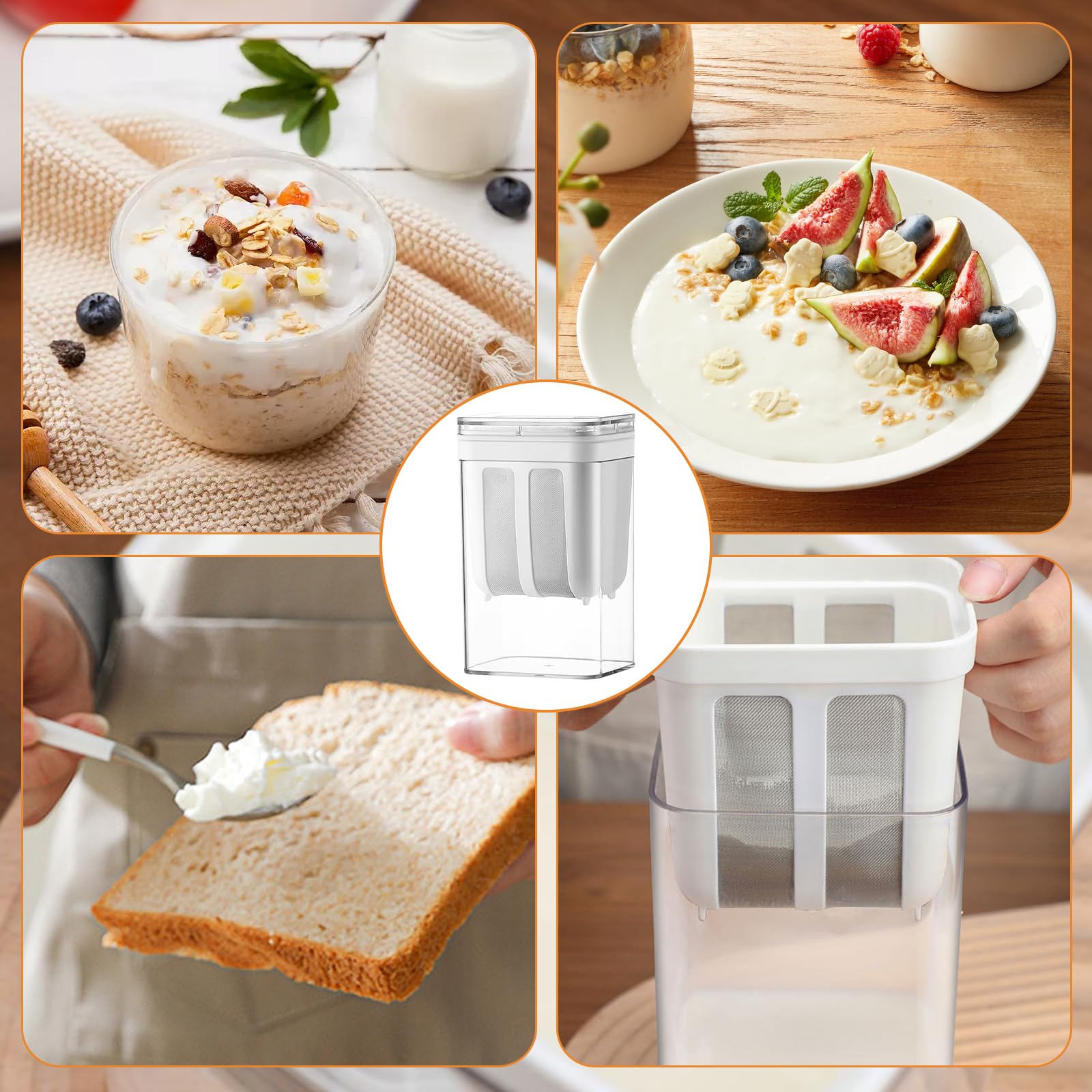 Colino per yogurt greco da 1100 ml, riutilizzabile con coperchio e filtro in acciaio inox per yogurt, crema di formaggio e latte di noci