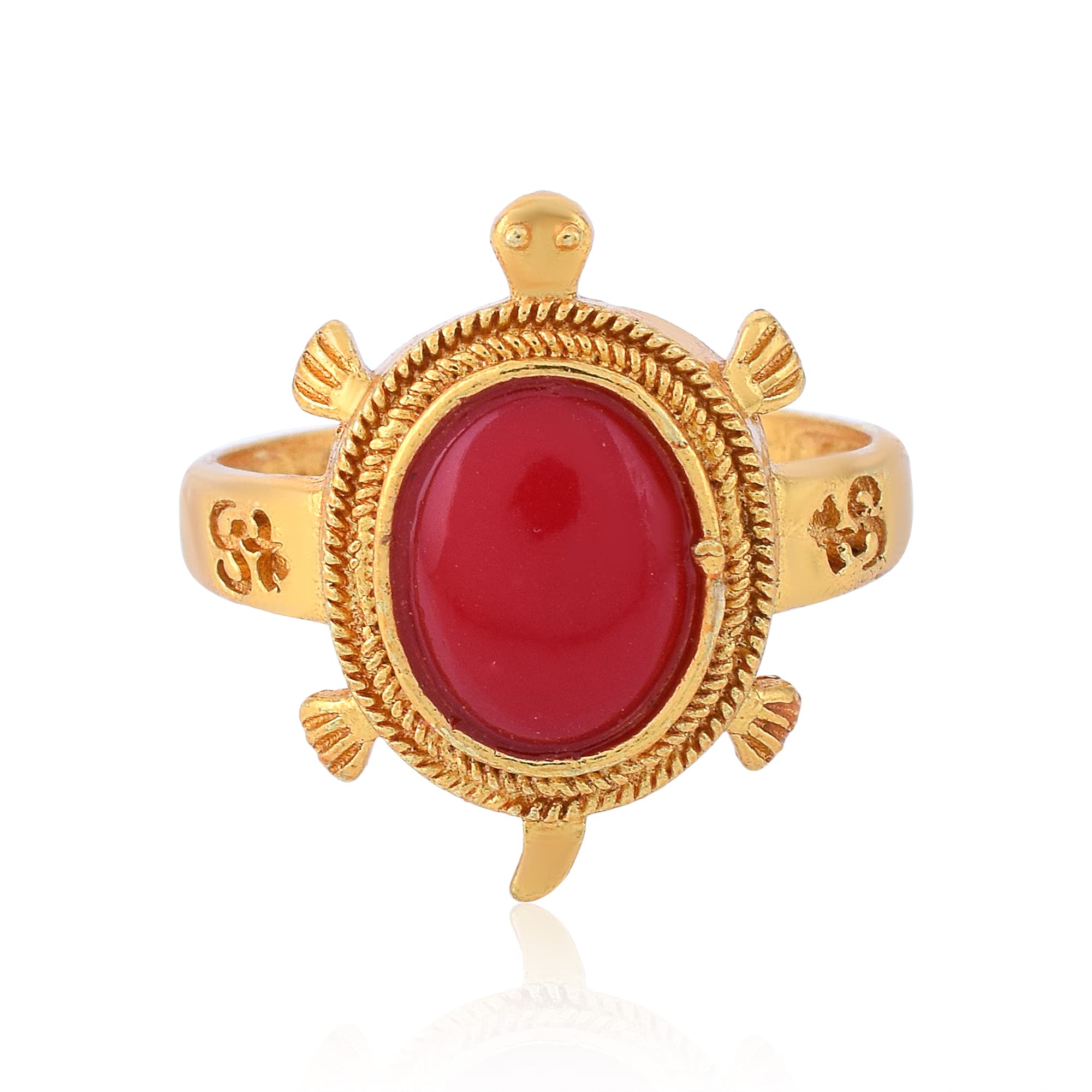 Gold Tone Engraved Red Stone Tortoise Good Luck Kachua Finger Ring Jewelry For Men Women Boys & Girls-image-20