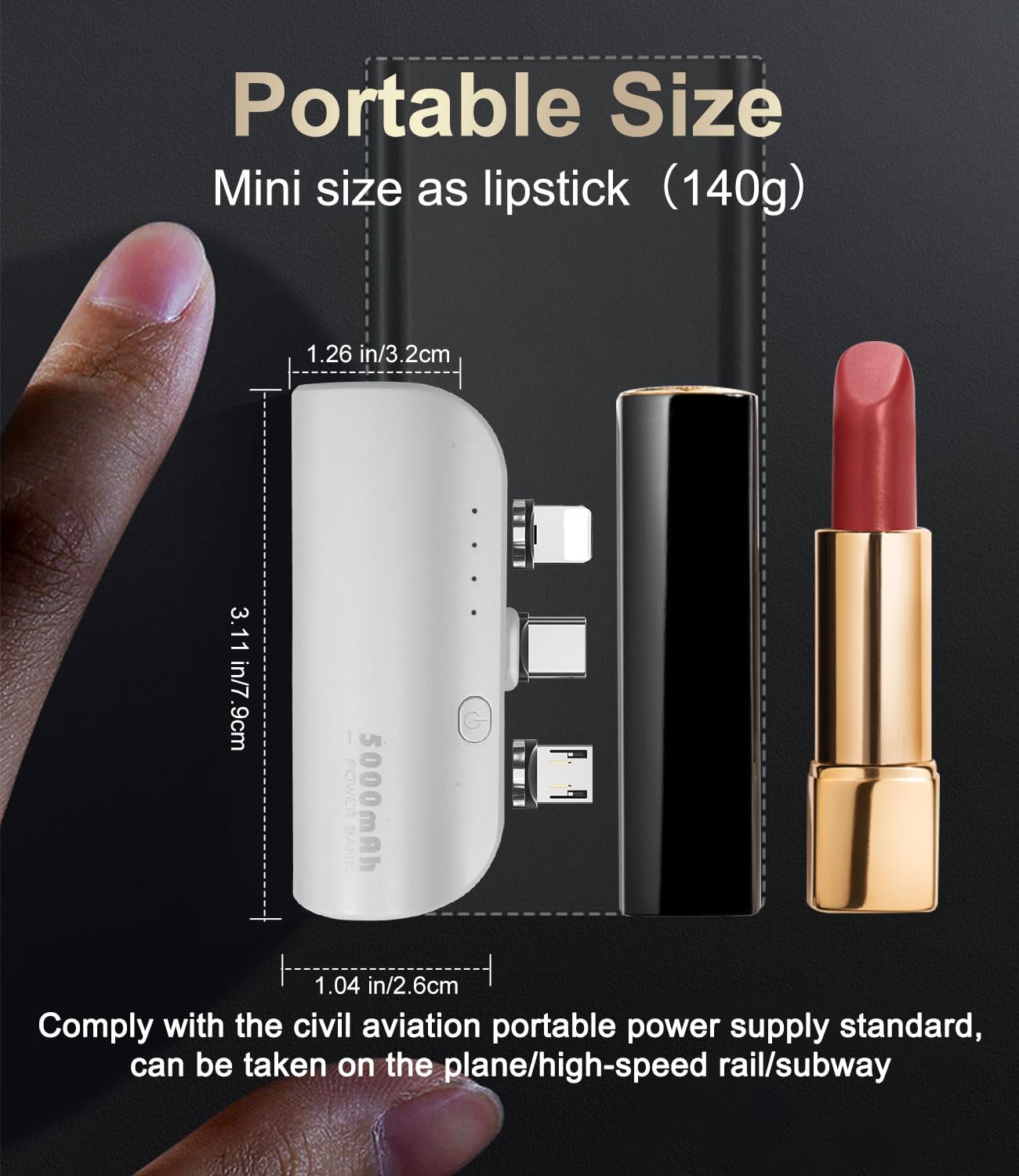 LUCKYDUO Power Bank portatile 5000mAh, mini batteria esterna 3 in 1 Power Bank wireless, ricarica rapida per iPhone/Type-c/Micro USB-A,portatile compatto e piccolo compatibile con iPhone