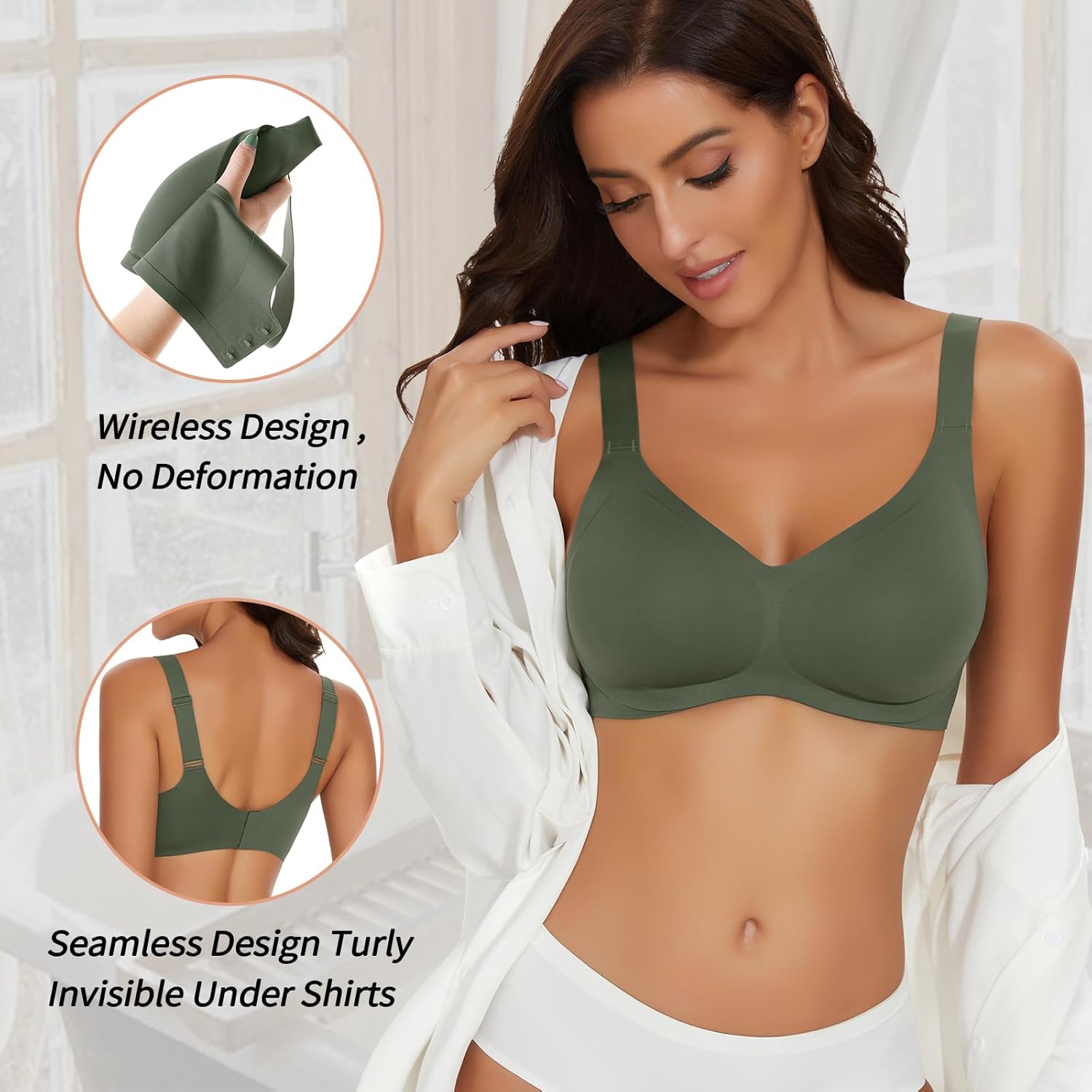 WOWENY Seamless Wirefree Bras for Women No Underwire Padded Push Up Bra Comfortable Soft Bralettes with Support Everyday Bra - Image 6