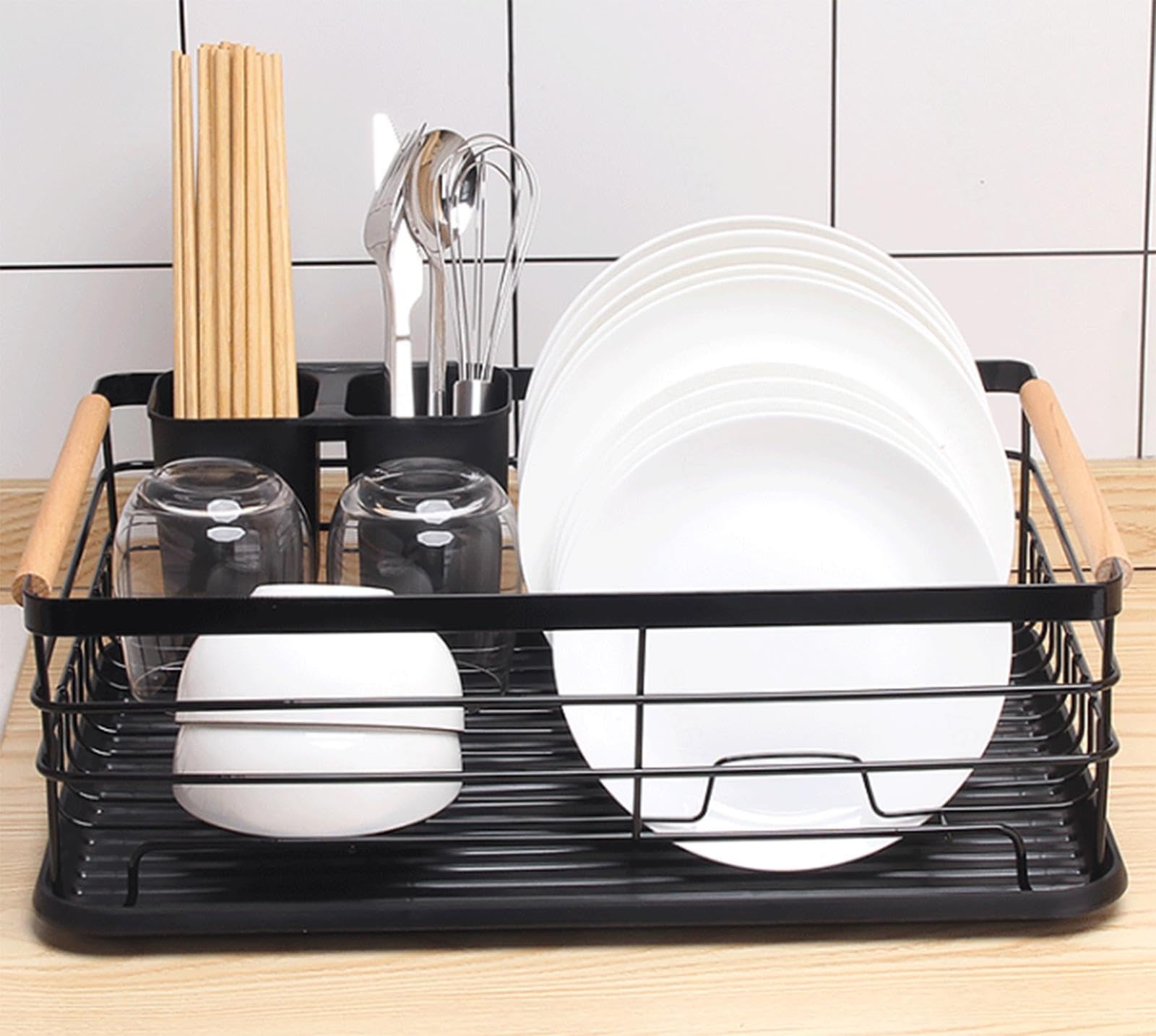 Scolapiatti,scolapiatti per Il bancone della Cucina,Piccolo scolapiatti con vaschetta raccogligocce,portautensili Compatto,Organizer da Cucina,B