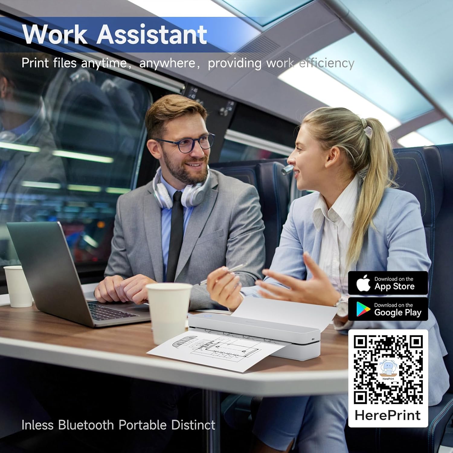 iDPRT Portable Printer Wireless for Travel - Bluetooth Mobile Printer Support for 8.5"x11" US Letter, Inkless Compatible with iOS, Android, Laptop for Office, Car and Home (pro, White)