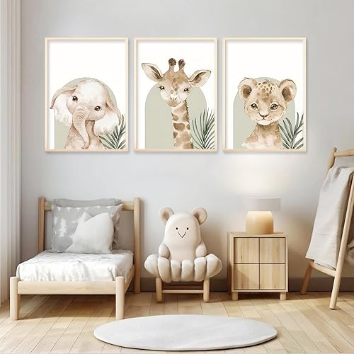Miniatura 7 de HNNXAR Póster de pared para cuarto de bebé, juego de 3 cuadros para habitación de bebés, niños y niñas, decoración de pared, selva, safari, león,