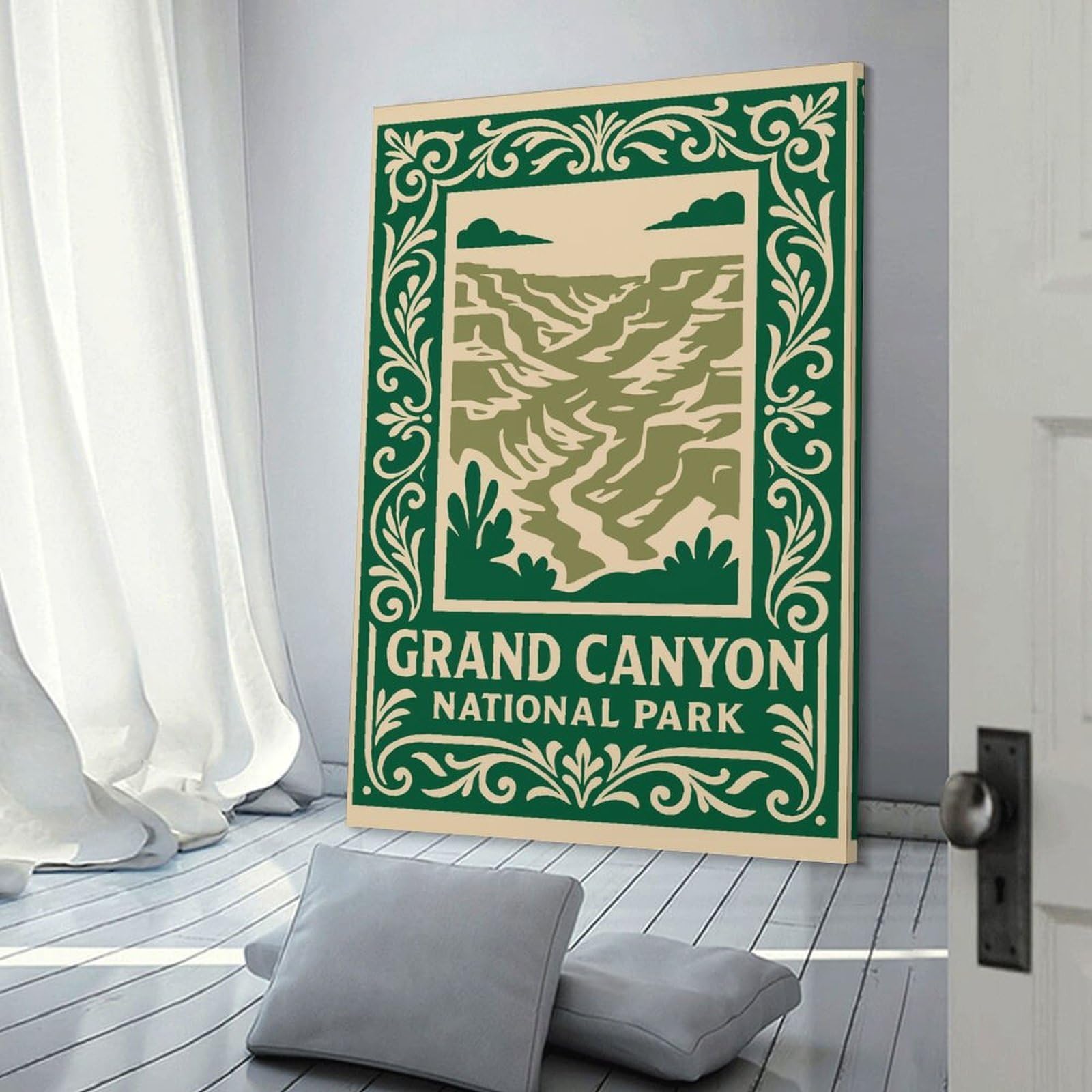 Junmoney Grand Canyon National Park Illustration Canvas Wall Art 12x18inch(30x45cm), for Study, Office Or Focused Interiors, Home Office Artwork with Decorative Appeal