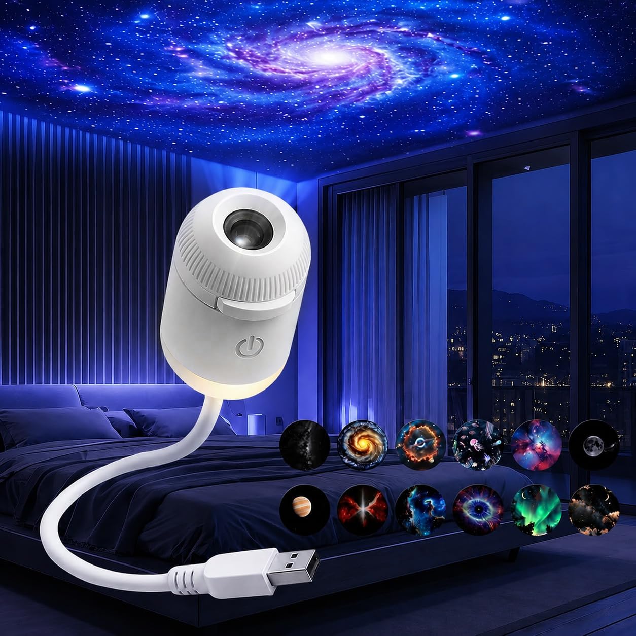 HD Smart Dynamic 5D Holographic Night Light, 12-in-1 Galaxy Projector