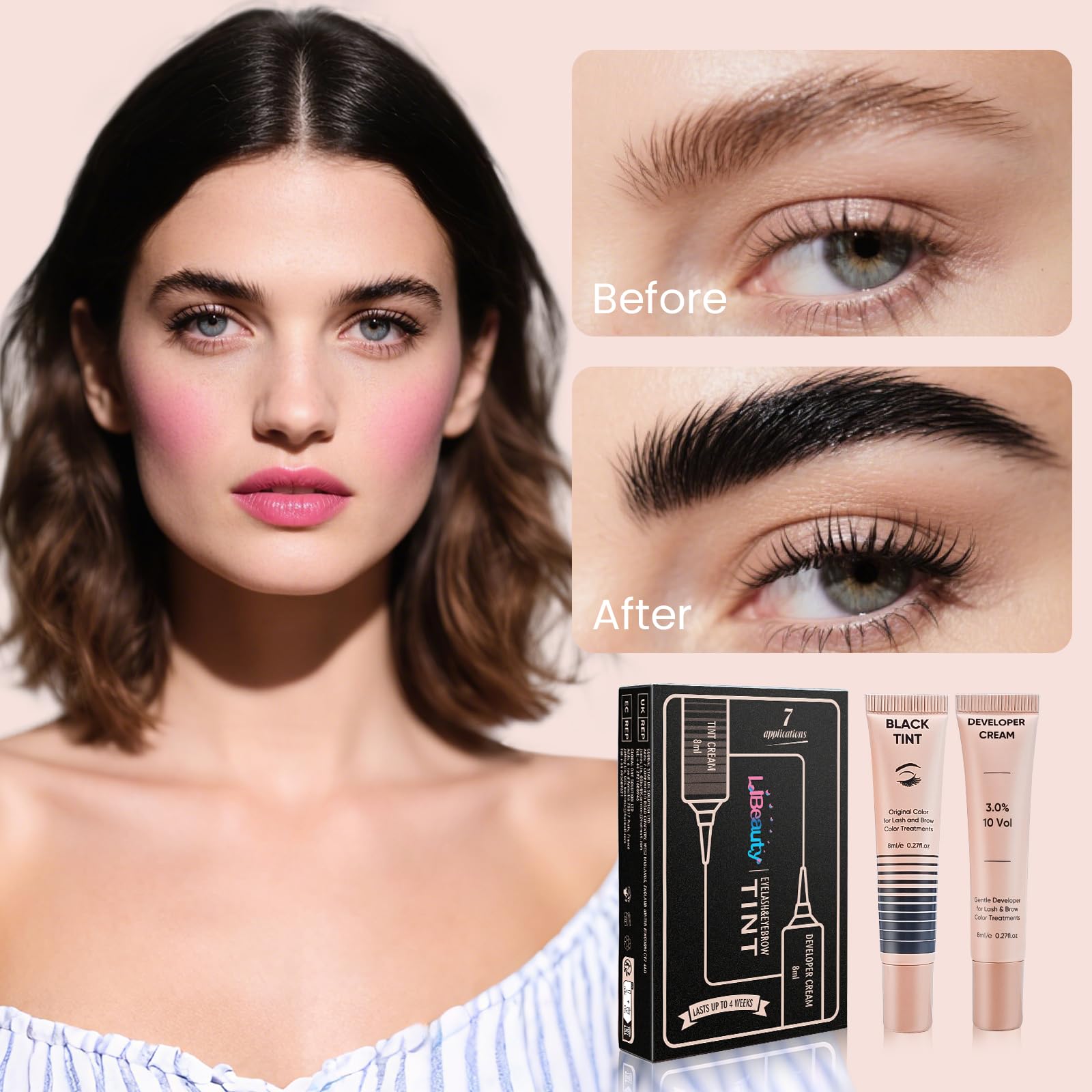 Libeauty Brow & Lash Tint Kit, 2 in 1 Black Eyelash & Eyebrow Dye Kit, Natural Black Lasts 4-6 weeks, with Reusable Eye Pads - Image 3