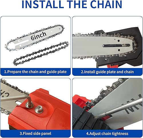 Miniatura 5 de Hoja de cadena de motosierra de 6 pulgadas y barra guía, barra de sierra de cadena de repuesto y cadenas para mini motosierra eléctrica portátil
