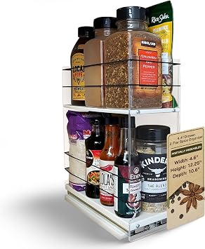 Vertical Spice - Sliding Spice Rack - Pull Out Shelves for Inside Cabinets, Sliding Shelves, Rack for Kitchen Cupboards - Made in USA - 2 Tier -10.6"D x 4.6"W x 12.25"H Cream, Partially Assembled