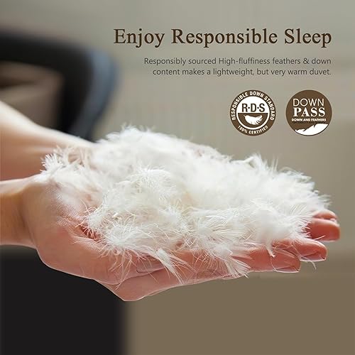 Miniatura 2 de BPC Edredón ligero de fibra de plumón de ganso, tamaño Queen, relleno de 750 pulgadas, relleno nublado y esponjoso con funda de mezcla de algodón