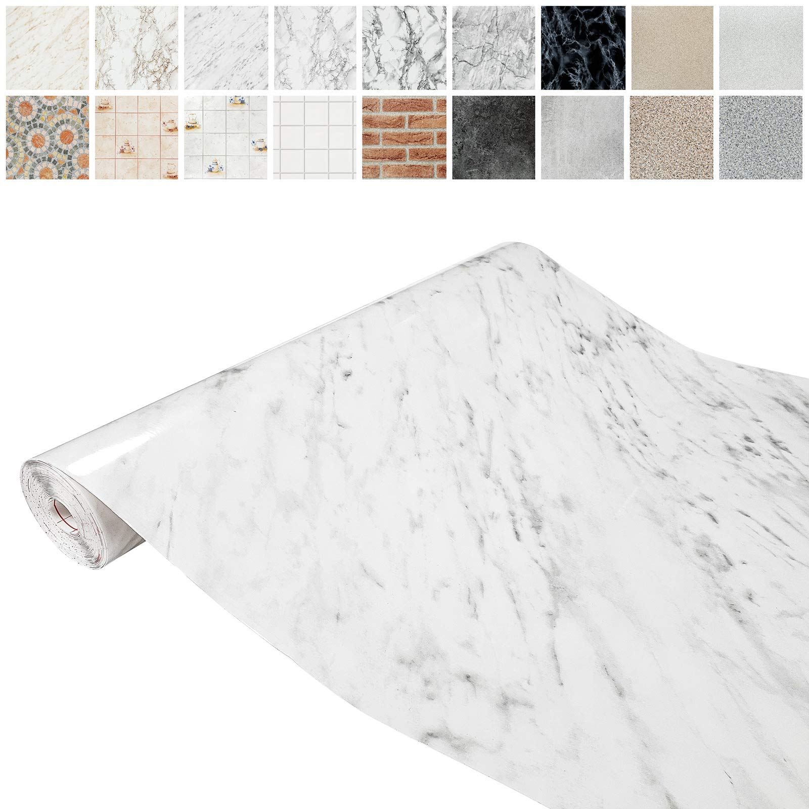 Folia klejowa rolka samoprzylepna okleina meblowa imitacja kamienia samoklejąca blaty stoły meble dekoracja imitująca naturalny kamień 90x990 cm Marmur Carrara Szara