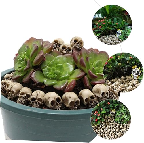 Miniatura 2 de Happyyami 20 adornos de calavera de Halloween de hierro forjado, maceta de flores para decoración de escritorio, decoración de miniture,