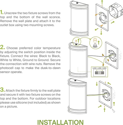 Miniatura 7 de ASD Lámpara LED de montaje en pared para exteriores de 10 pulgadas del atardecer al amanecer, iluminación moderna de níquel cepillado con fotocélula