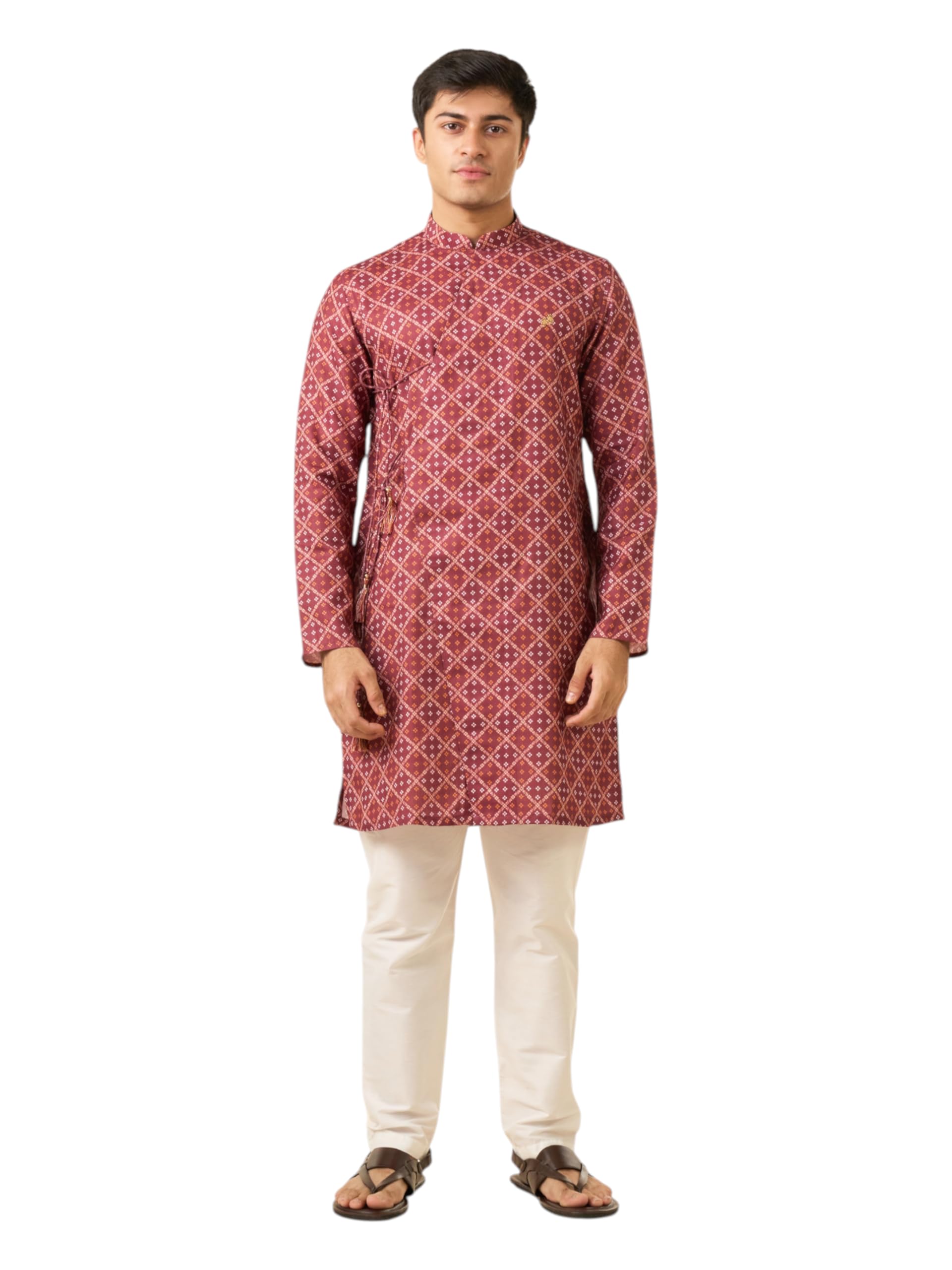 diwas by manyavar Men's Art Silk Printed Side-Open Kurta Set (2pcs)-picture-40