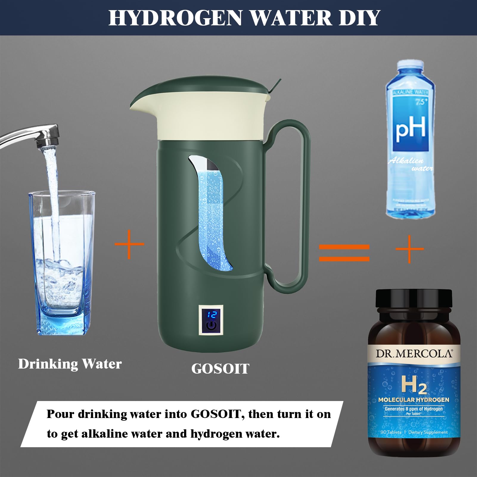 Generador de botellas de agua de hidrógeno, máquina ionizadora con tecnología SPE y PEM (verde oscuro)