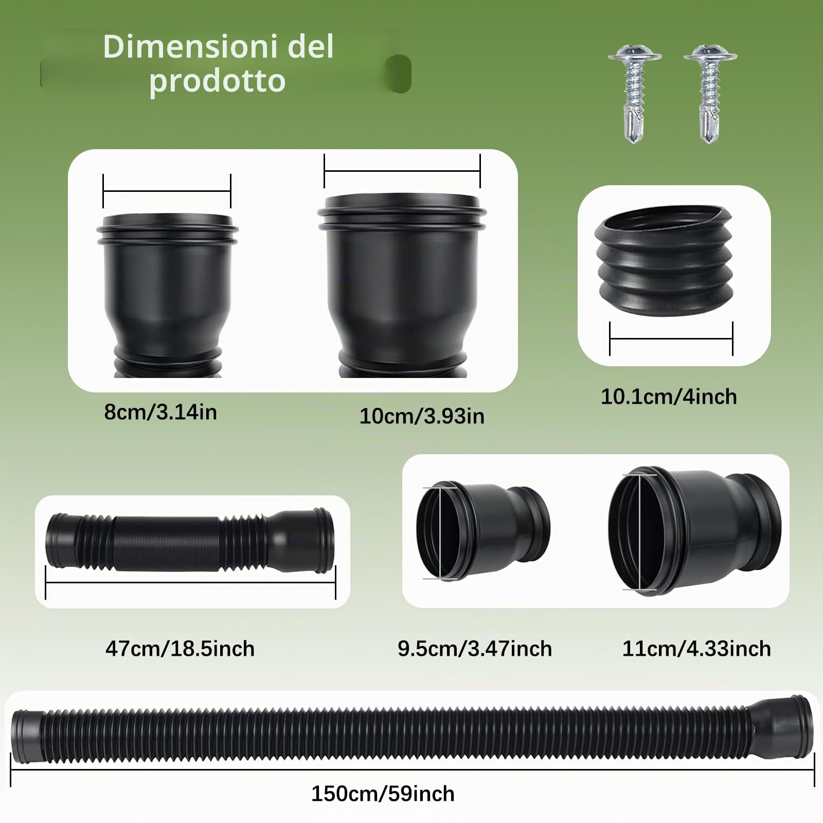 Set di espansione per tubo di scarico, flessibile, rotondo, diametro 80/100 mm, estensione tubo di scarico da 47 a 150 cm