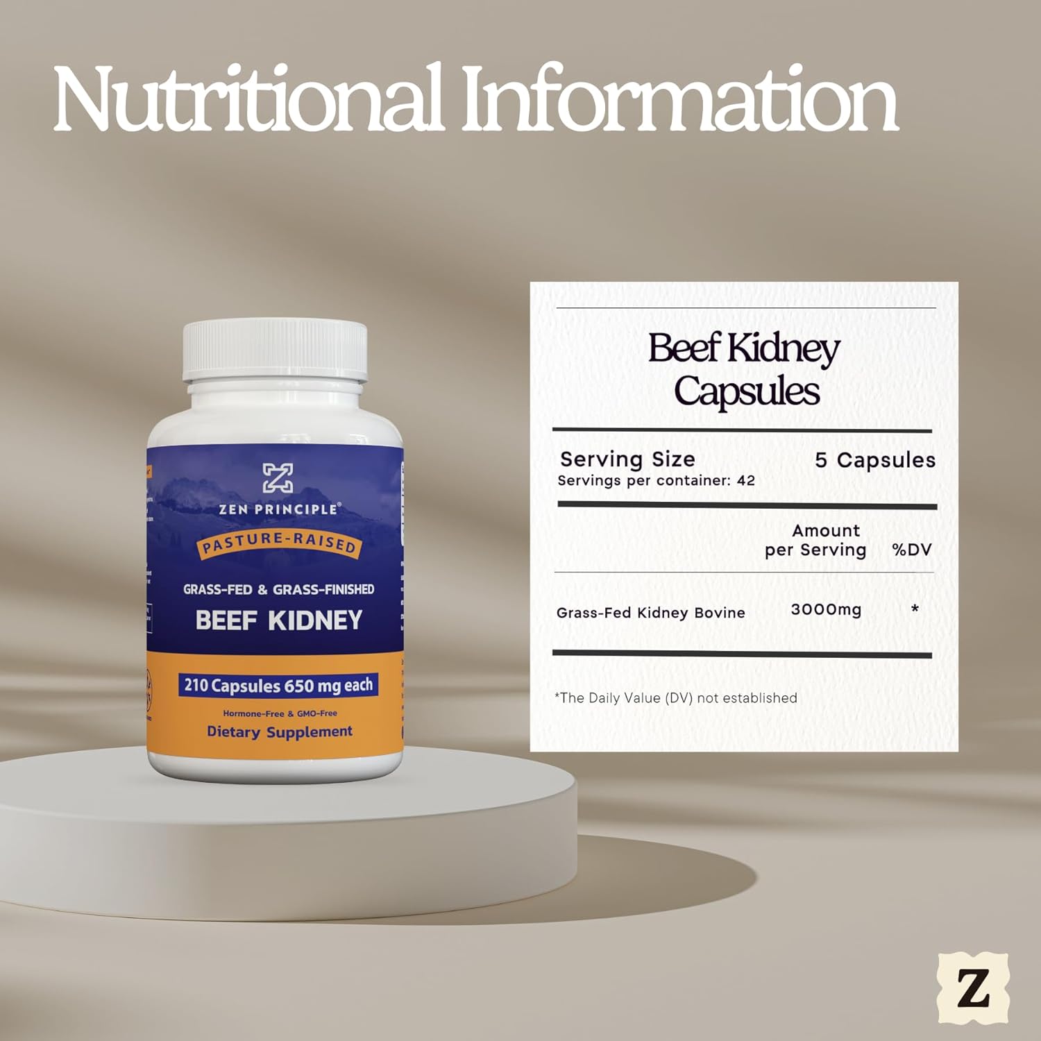 Zen Principle Grass Fed Beef Kidney Supplement, 210 Capsules, 3000 mg. DAO Enzyme for Histamine Health. Selenium and B12 for Thyroid Support. - Image 8