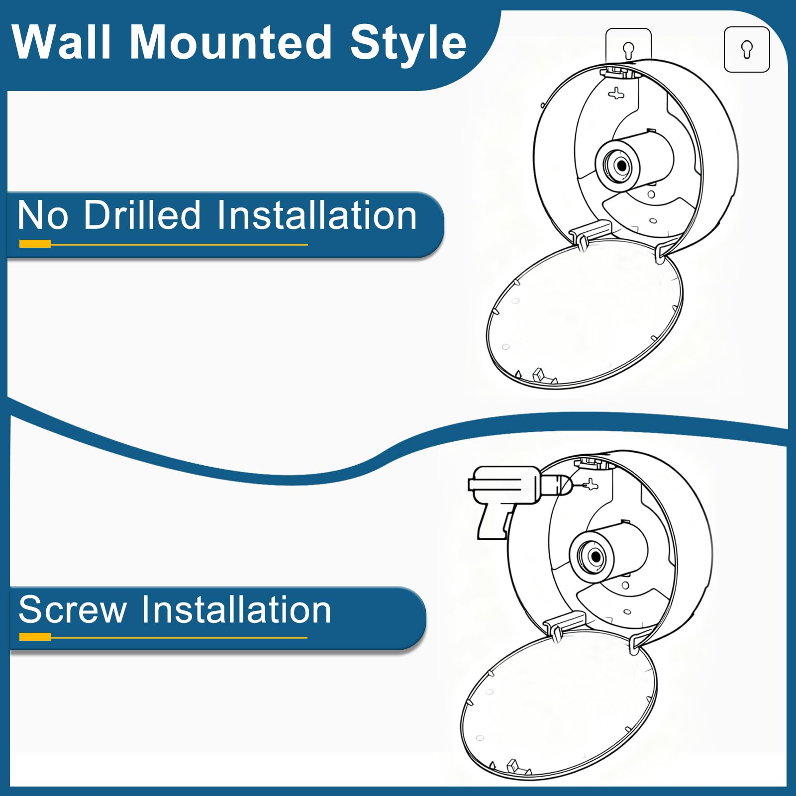 Modunful Dispensador de papel higiénico, soporte para rollo de papel higiénico tamaño mini jumbo montado en la pared, dispensadores de papel higiénico comerciales, soporte jumbo para inodoro, oficina
