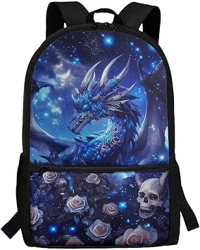 Kids Backpack Boys Black Dragon Bookbag Kids Primary/Kindergarten Schoolbag Skull Book Bag Rose Back Pack Back to School Supplies Lightweight Daycare